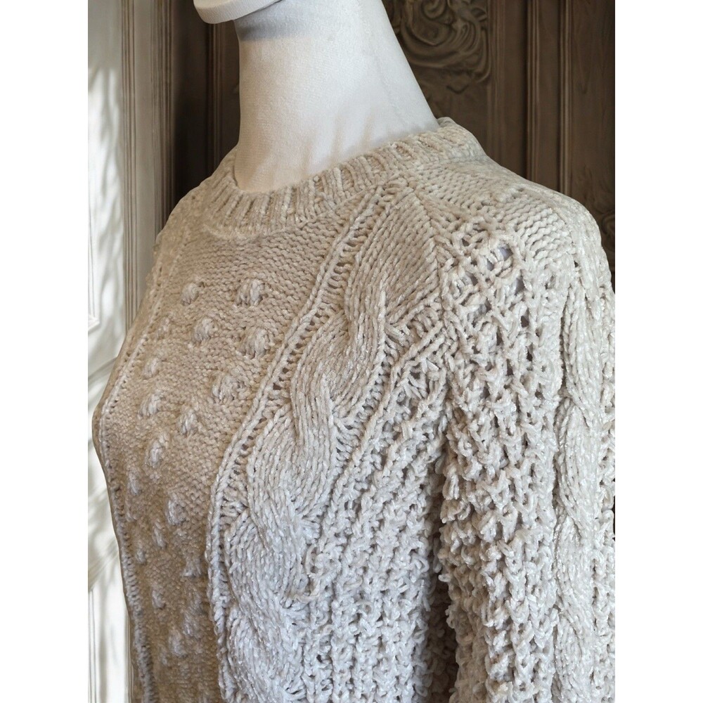 SIMPLY SOUTHERN Women's Cream Chenille Cable Knit Crewneck Sweater Small S Cozy - Picture 3 of 11
